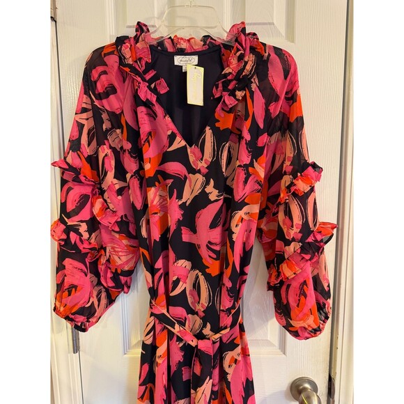 NWT Mudpie Portia Pink Dress Sz S Floral Ruffles Maxi Romantic Boho Party Event - Picture 5 of 16